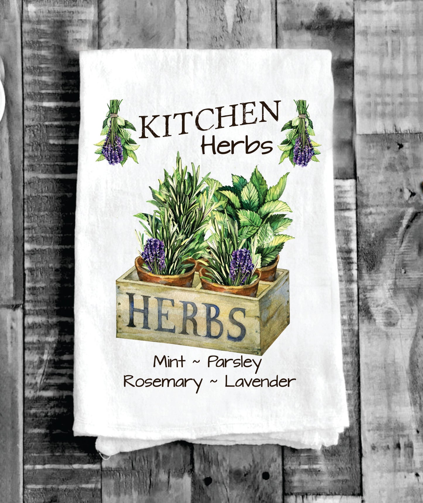 Country Herbs Mint Lavender Kitchen Cotton Tea Towels