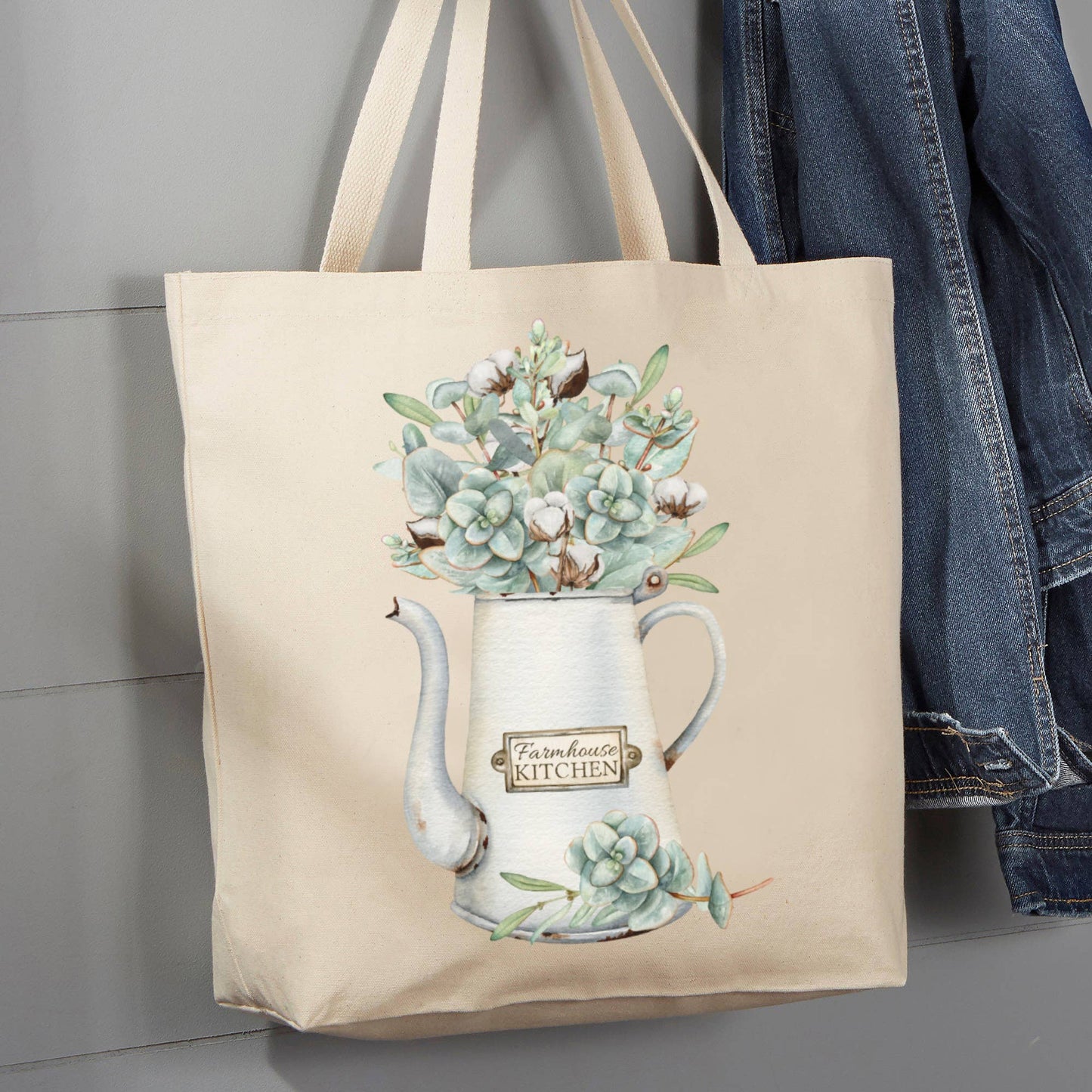 Country Farm, Eucalyptis Tea Pot, 12 oz Tote Bag
