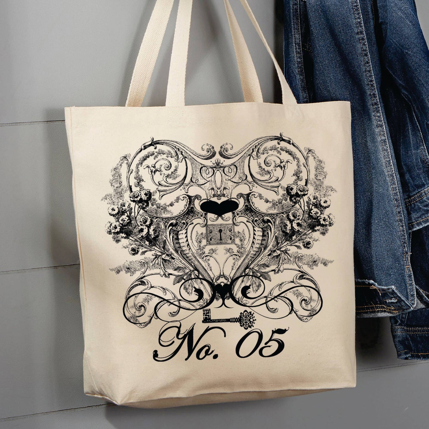 French Heart, Key to my Heart, 12 oz Tote Bag