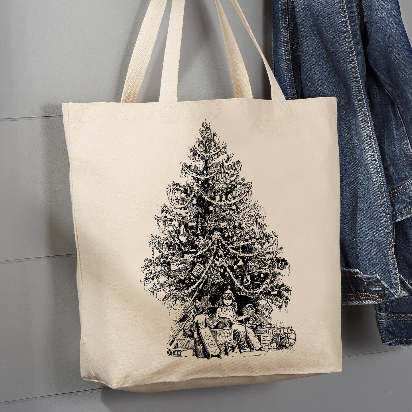Antique Christmas Tree Presents , 12 oz Tote Bag
