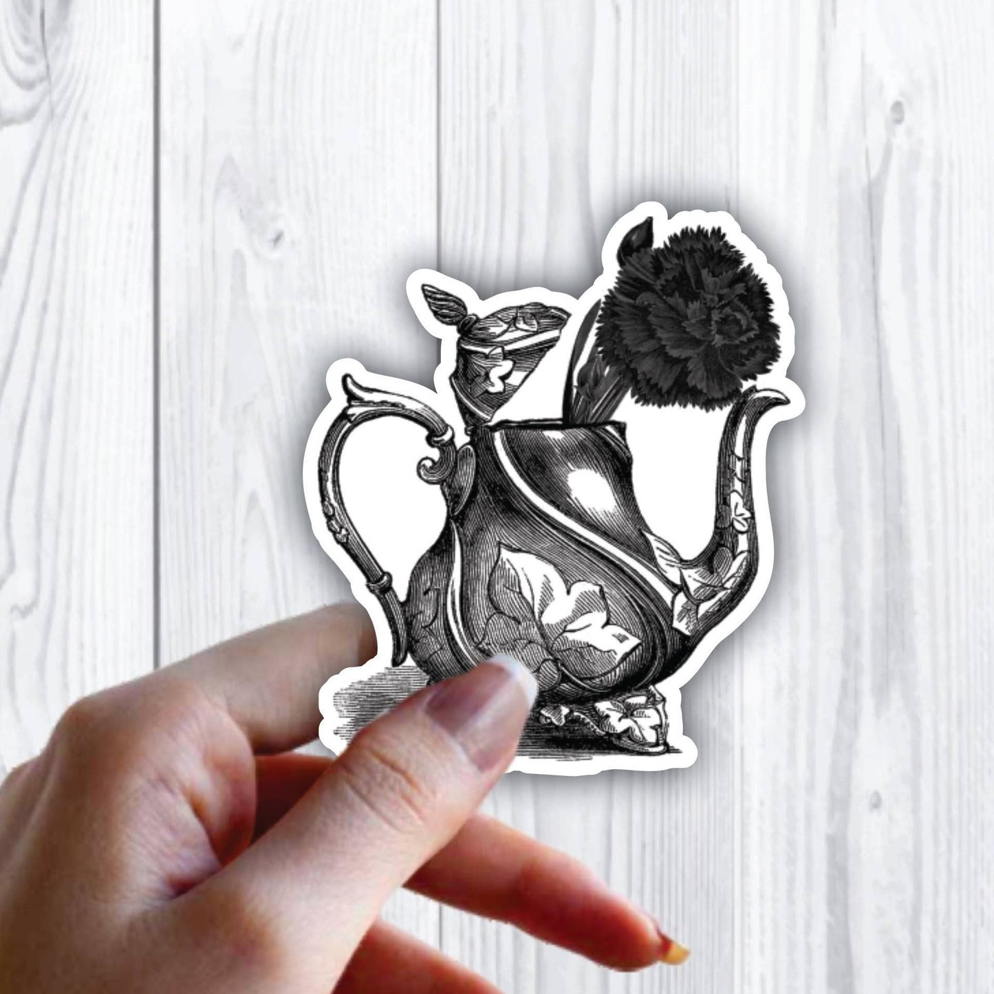Tea Pot Rose Antique Sticker Design 1