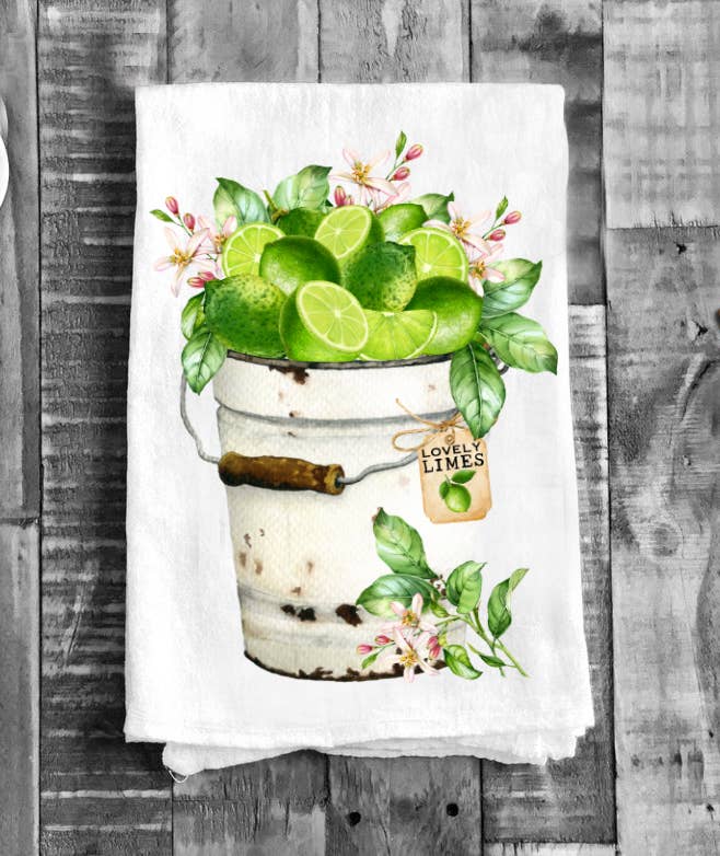 Farmhouse Bucket of Limes Kitchen Cotton Tea Towels