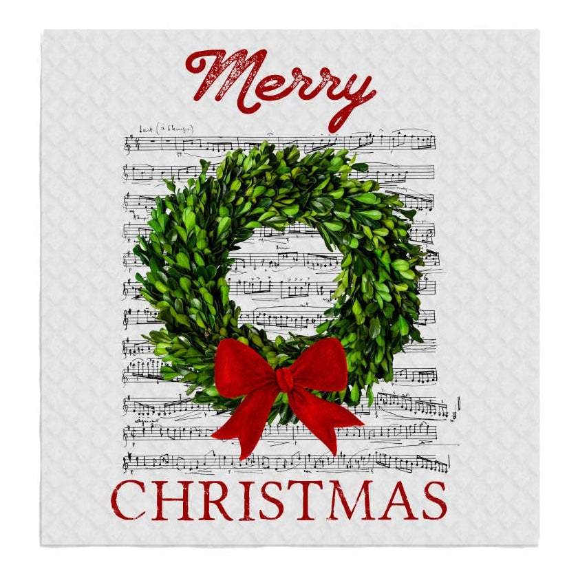 Merry Christmas Boxwood Wreath SWEDISH DISH CLOTHS