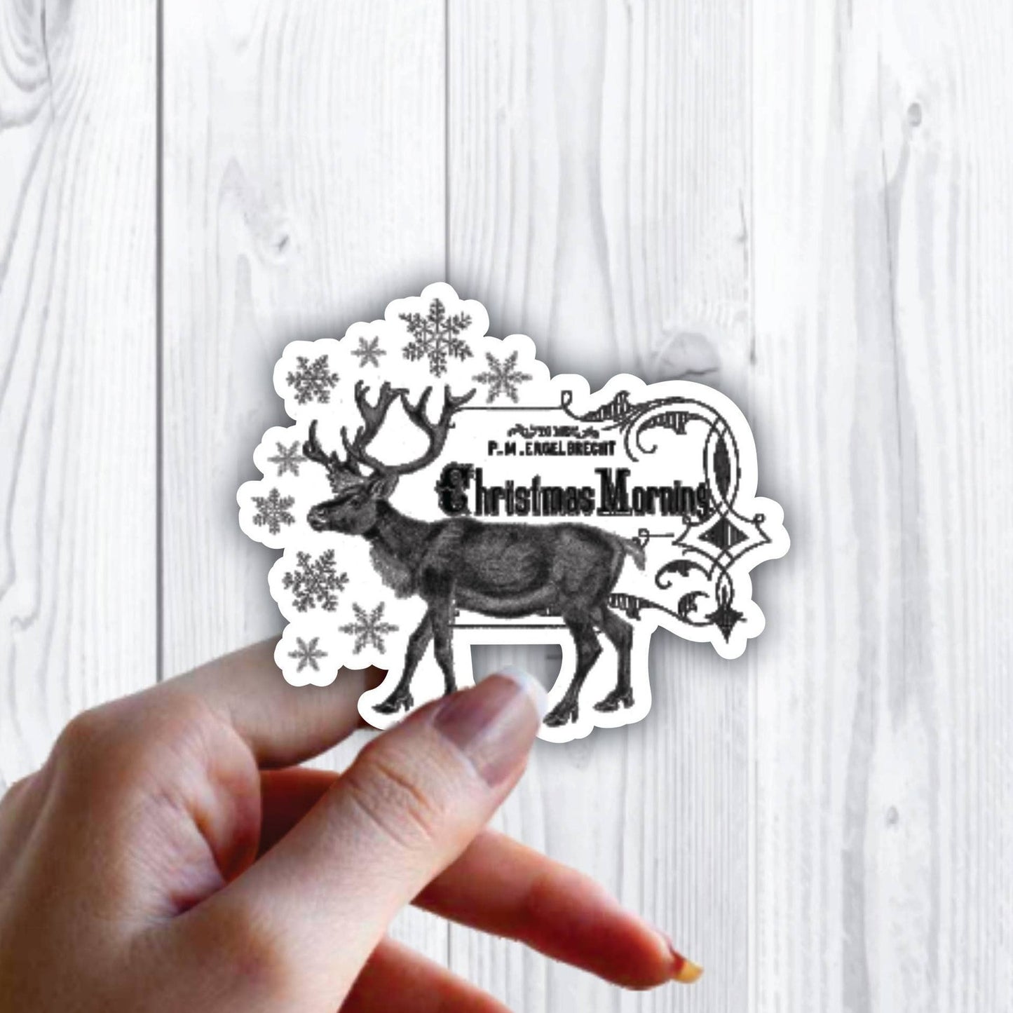 Christmas Morning Deer Snowflake Sticker