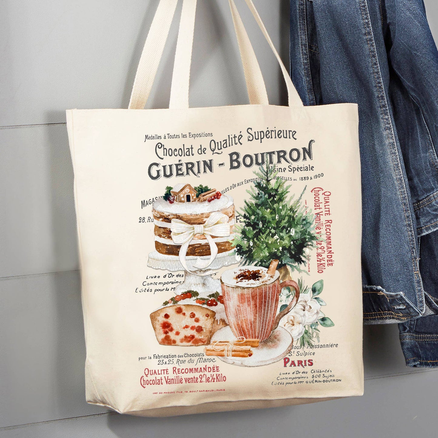 Vintage Christmas French Pastries 12 oz Canvas Tote Bag