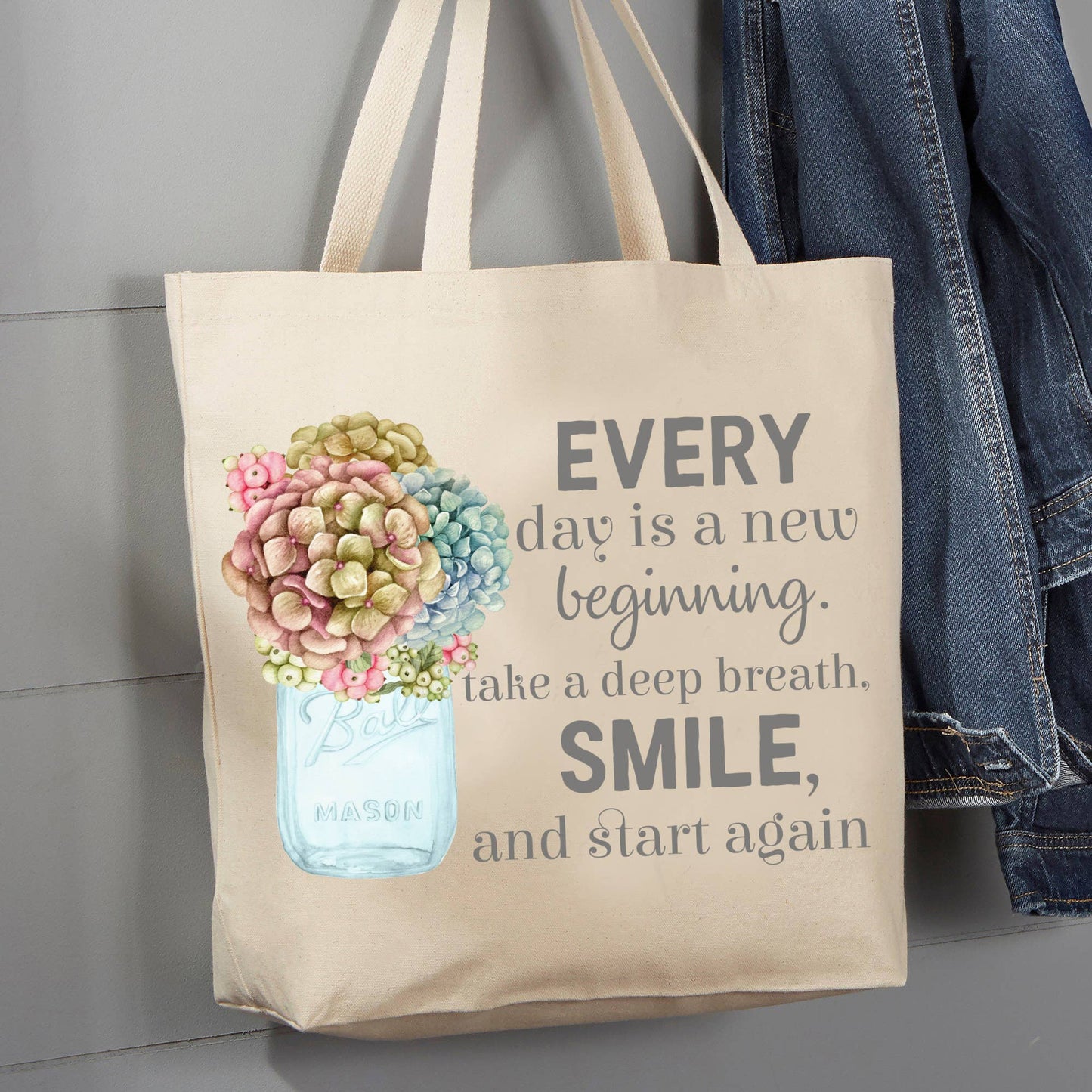 Everyday is a New Beginning Smile, 12 oz Tote Bag