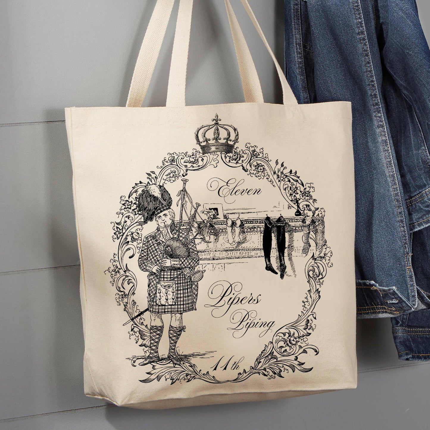 Eleven Pipers Piping Christmas, 12 oz Tote Bag