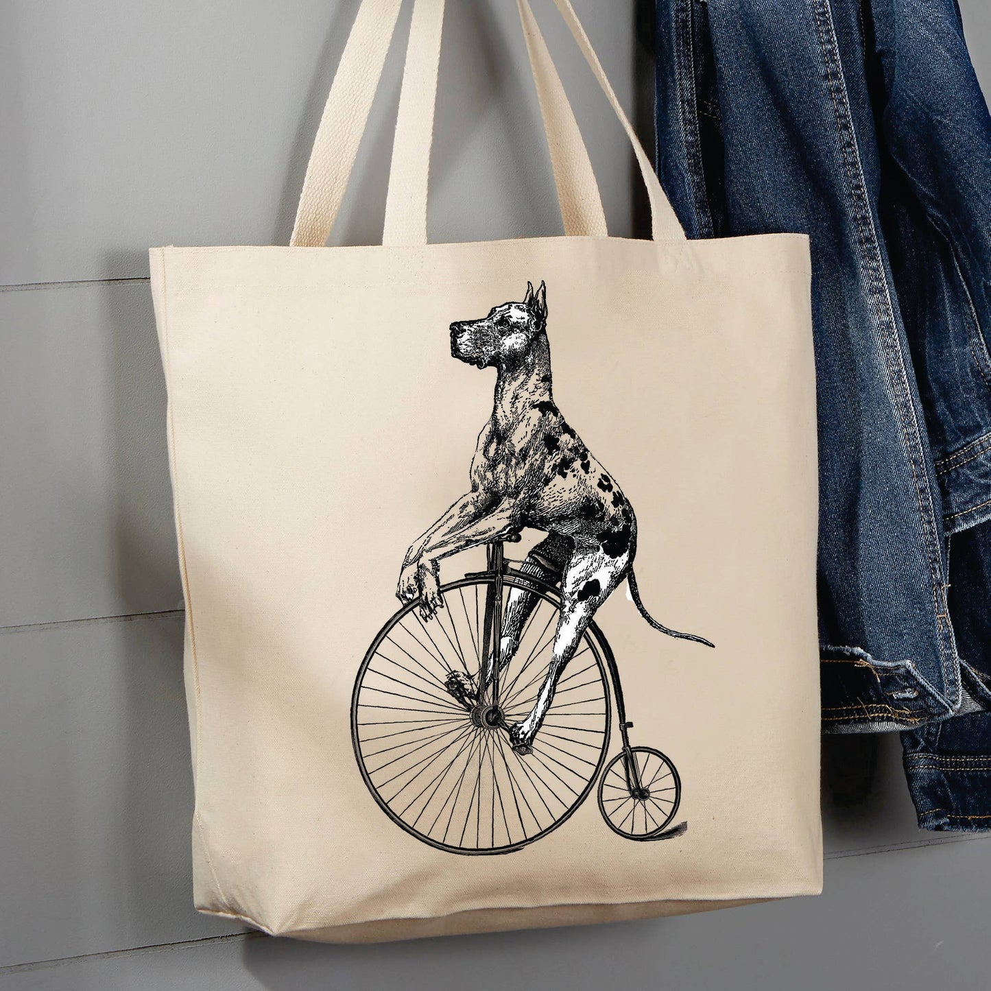 Great Dane on Bike Dog, 12 oz Tote Bag