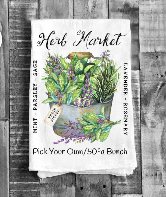 Farmhouse Herb Market Kitchen Cotton Tea Towels