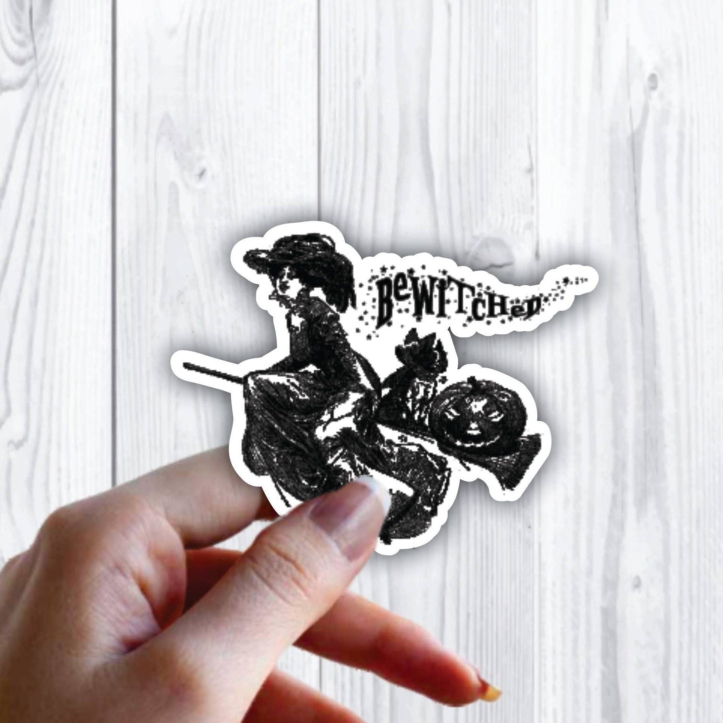 Bewitched Dog Broom Halloween Sticker
