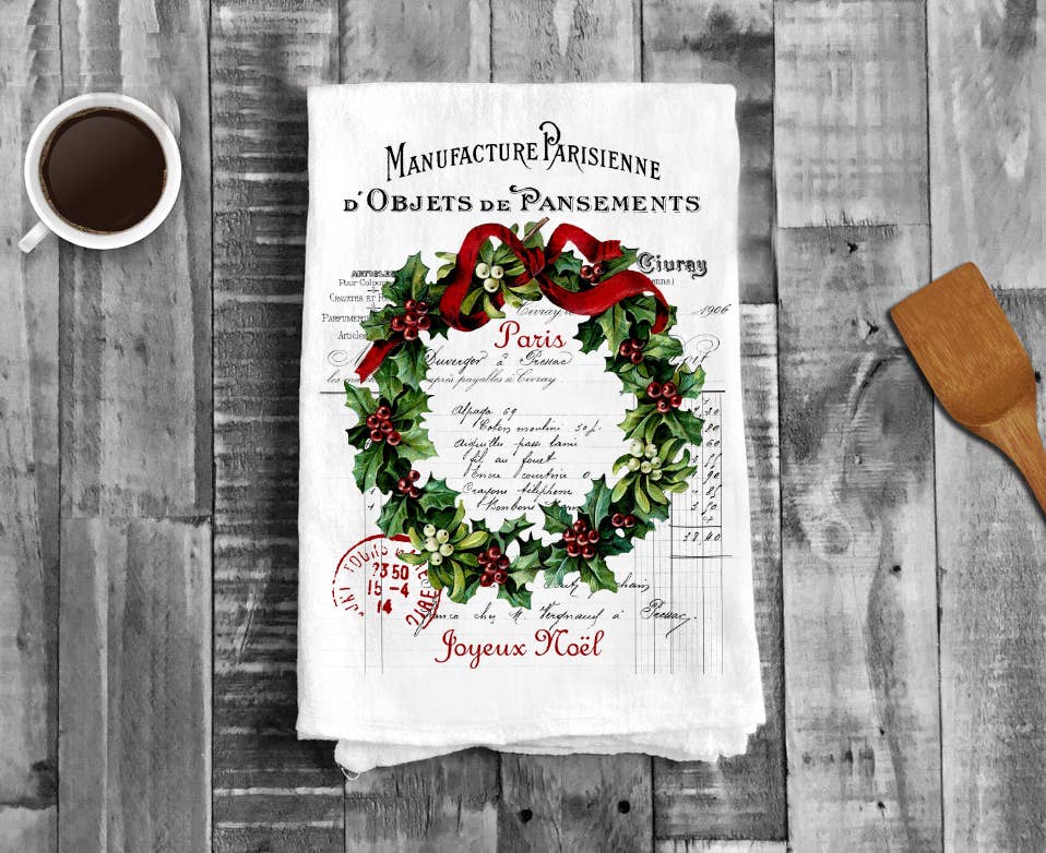 Paris Christmas Wreath, Cotton Tea Towels - Copy