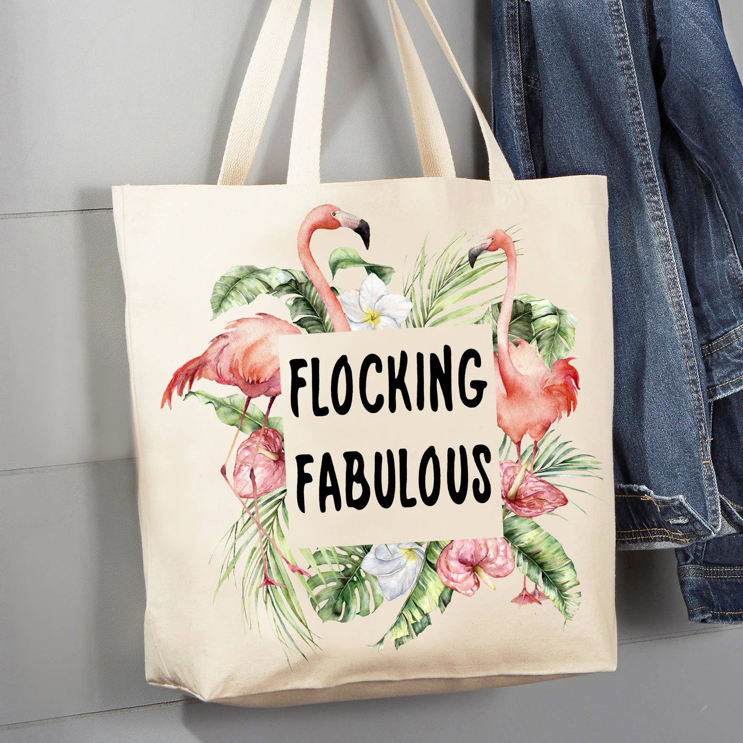 Flamingo Flocking Fabulous, 12 oz Canvas Tote Bag