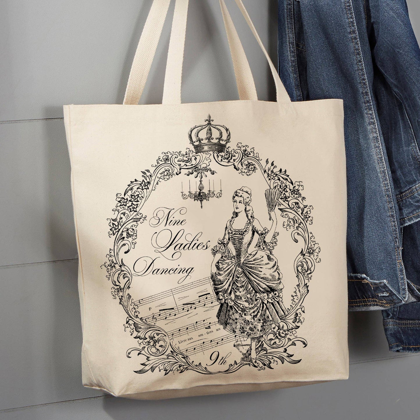Nine Ladies Dancing Christmas, 12 oz Tote Bag