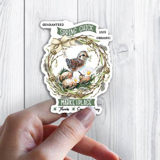 Spring Chicks Flowers Marketplace Sticker Waterproof Vinyl