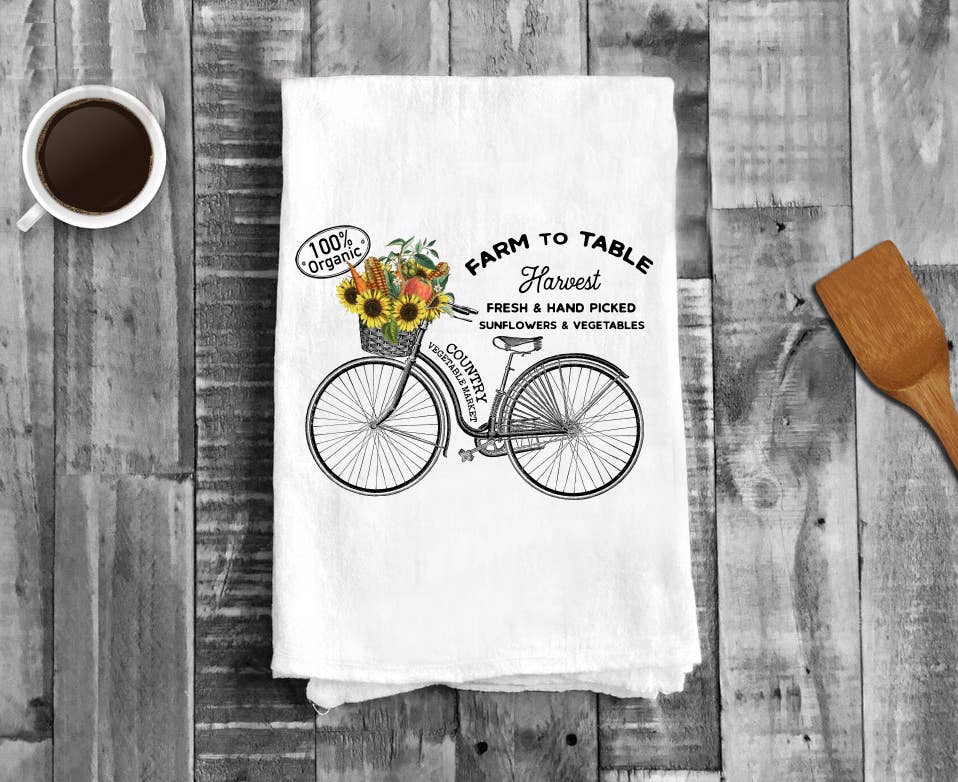 100% Organic Farm to Table Bike Basket, Cotton Tea Towels