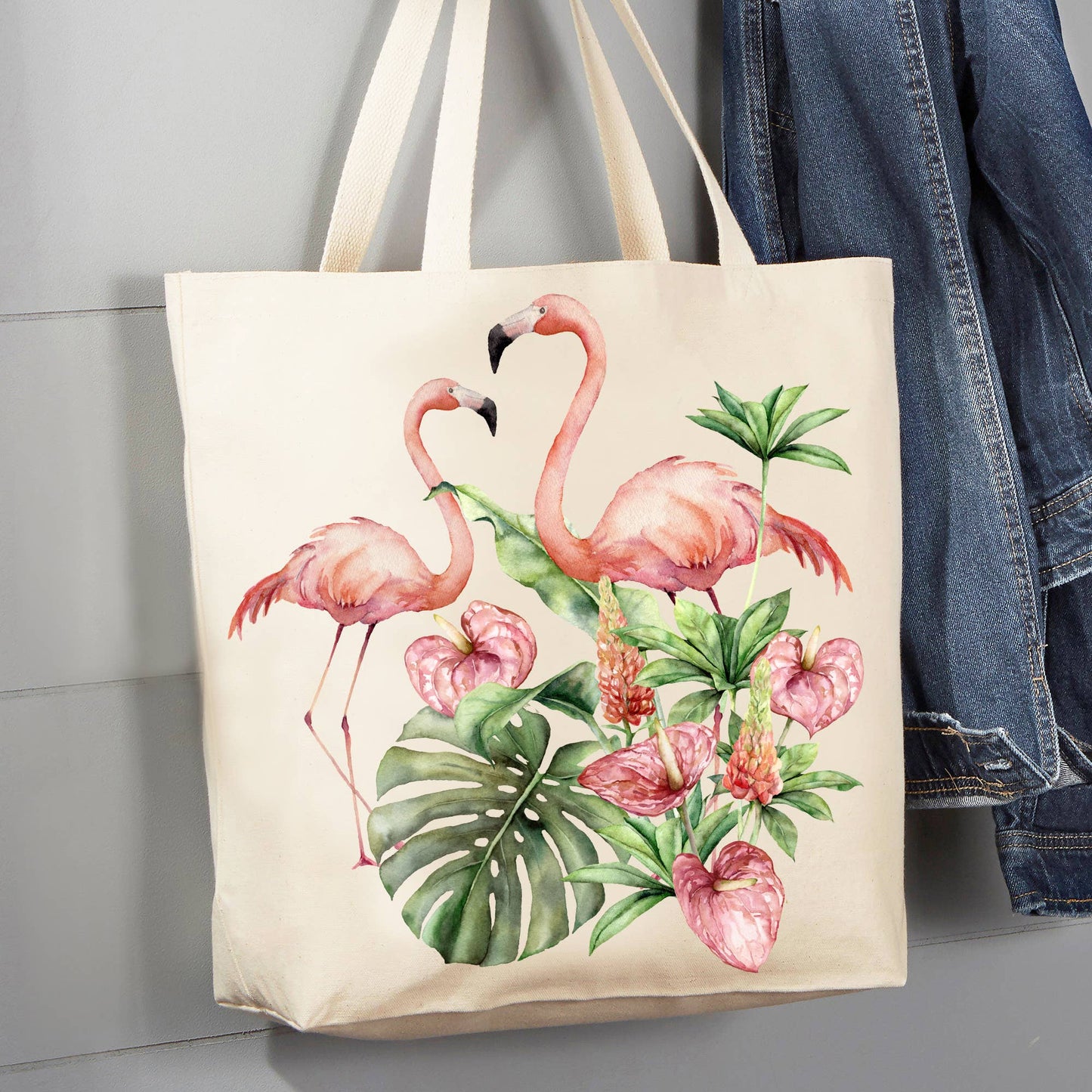 Pink Flamingo Tropical, 12 oz  Canvas Tote Bag