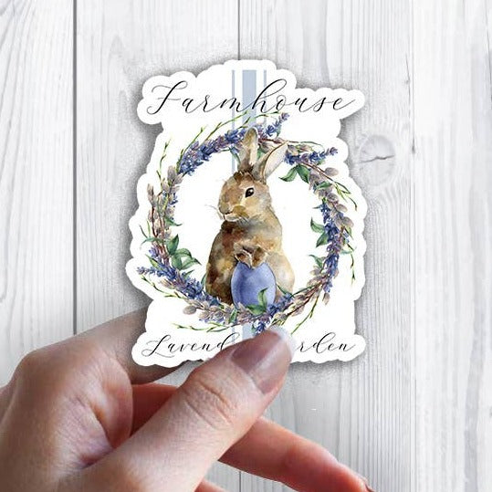 Easter Farmhouse Lavender Bunny Waterproof Vinyl Sticker