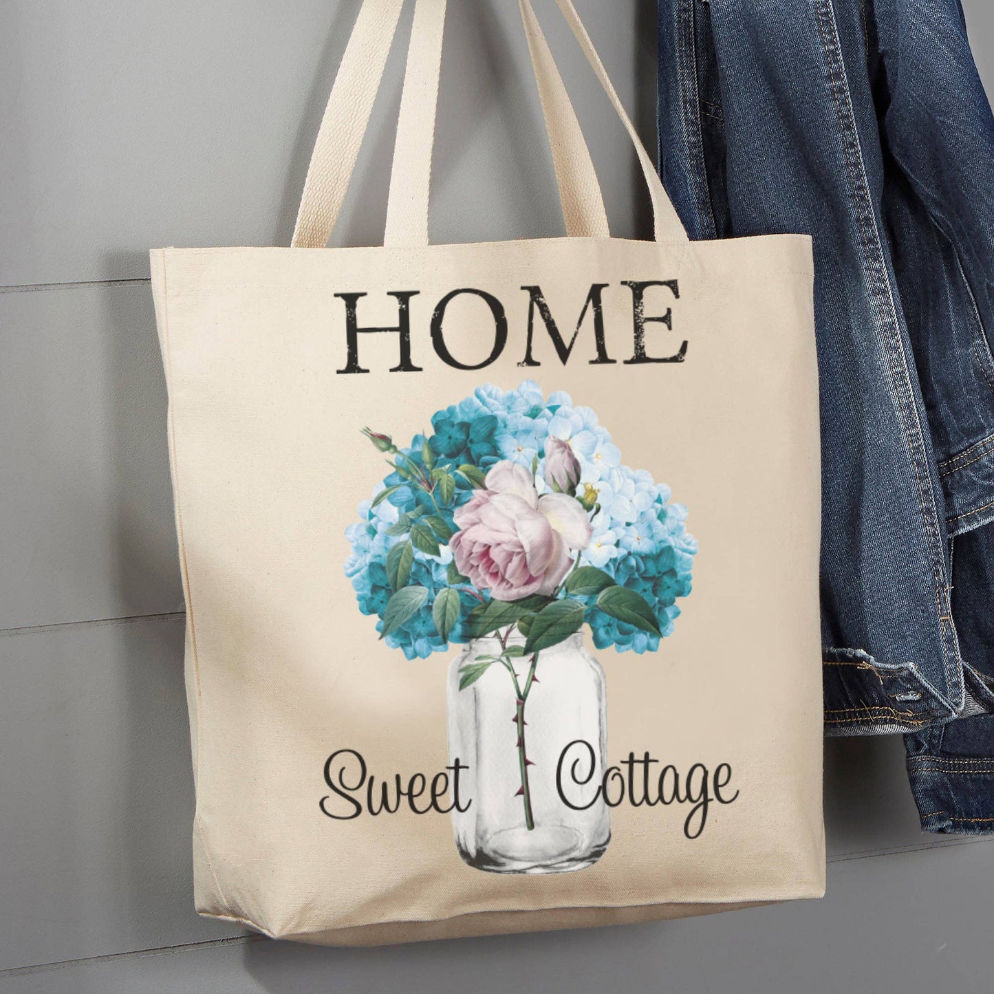 Home Sweet Cottage Flowers Mason Jar, 12 oz Tote Bag
