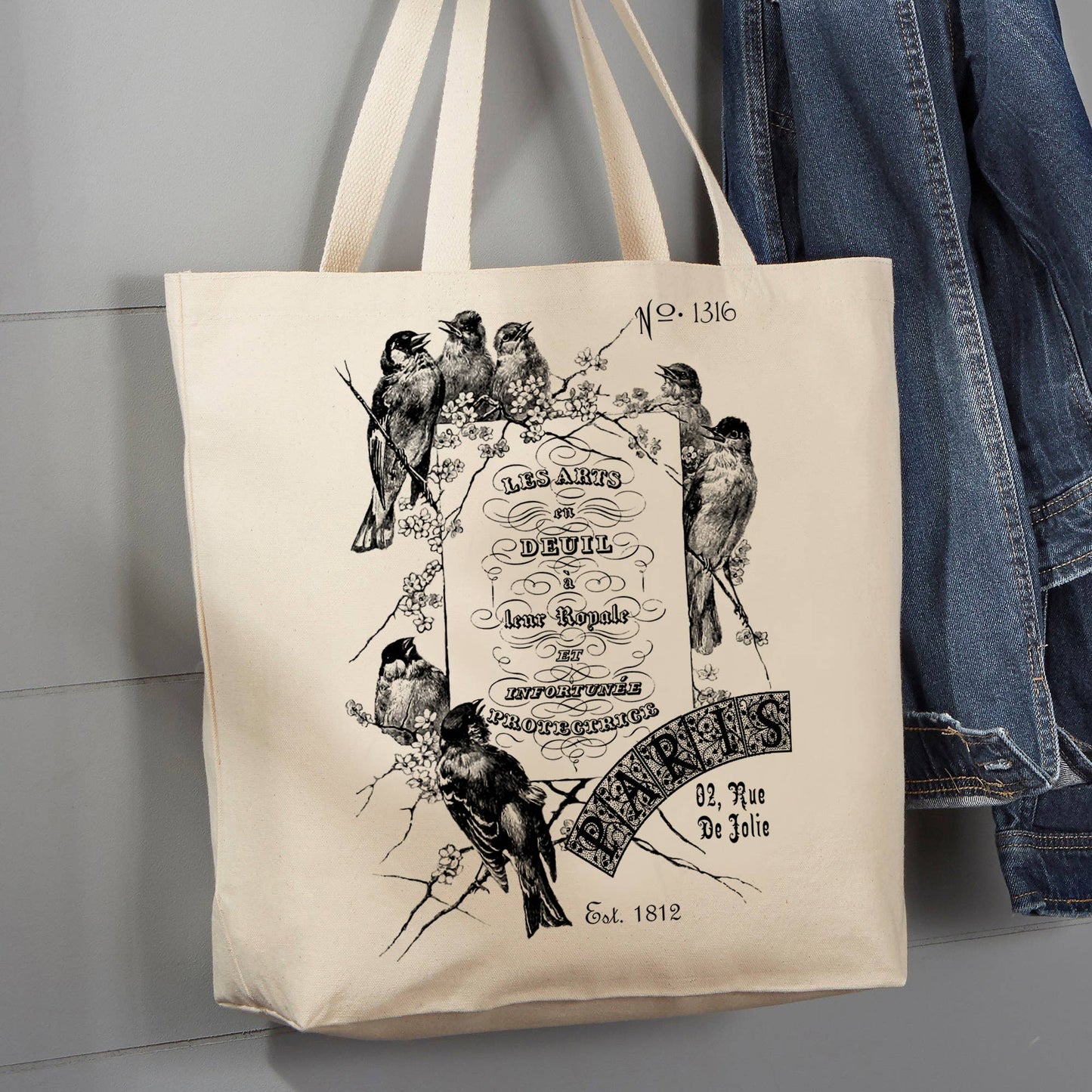 Birds Les Arts French, 12 oz Tote Bag