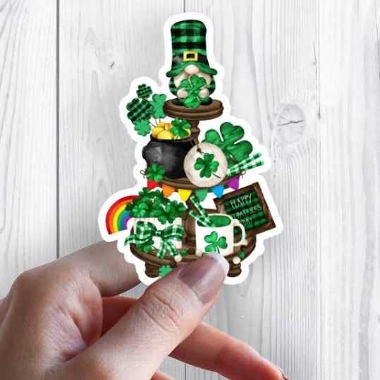St Patrick Day Gnome 3 Tier Tray Waterproof Vinyl Sticker