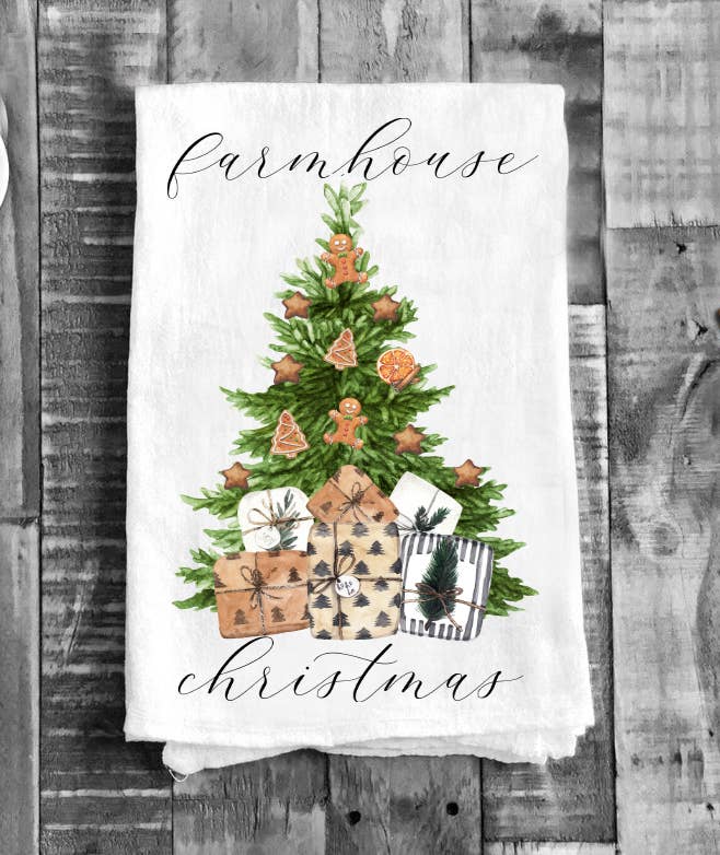Farmhouse Christmas Tree Gifts Cotton Tea Towels Kitchen