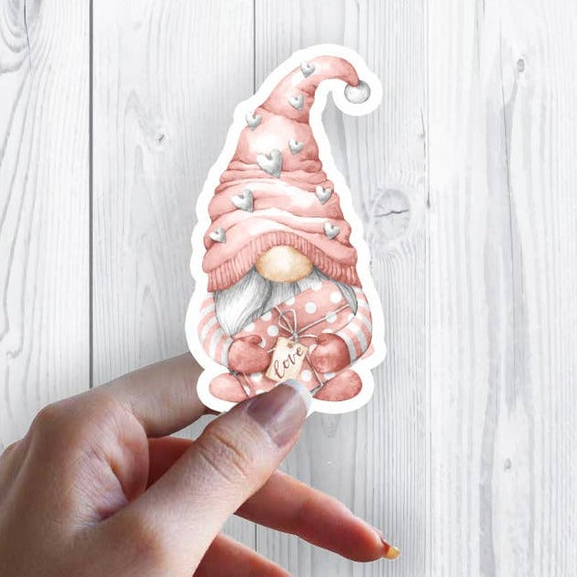 Valentine Pink Gnome Love Hearts Sticker