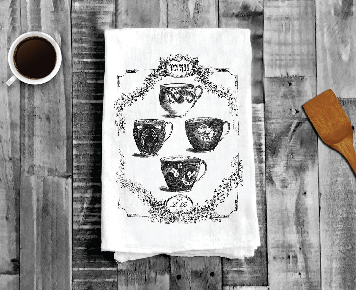French Paris Tea Cups, Cotton Tea Towels