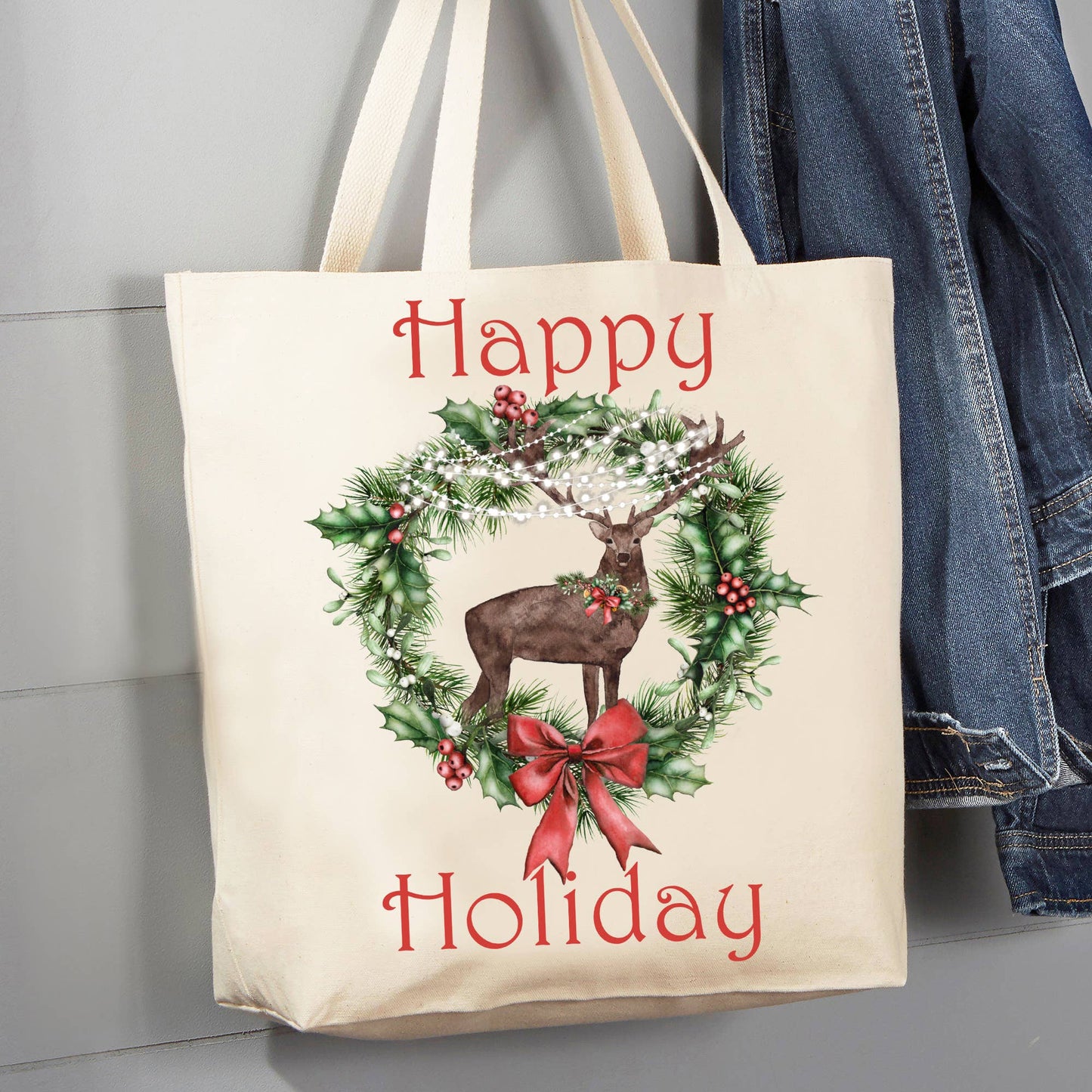 Rustic Country Christmas Holiday 12 oz Canvas Tote Bag