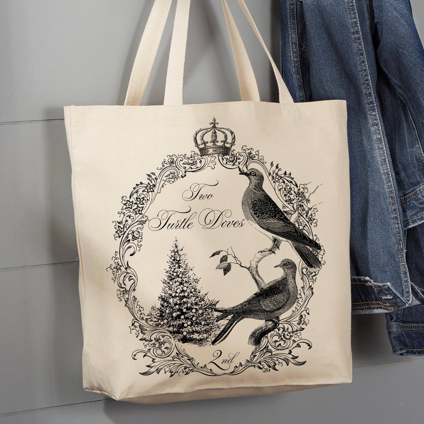 Two Turtle Doves Christmas, 12 oz Tote Bag