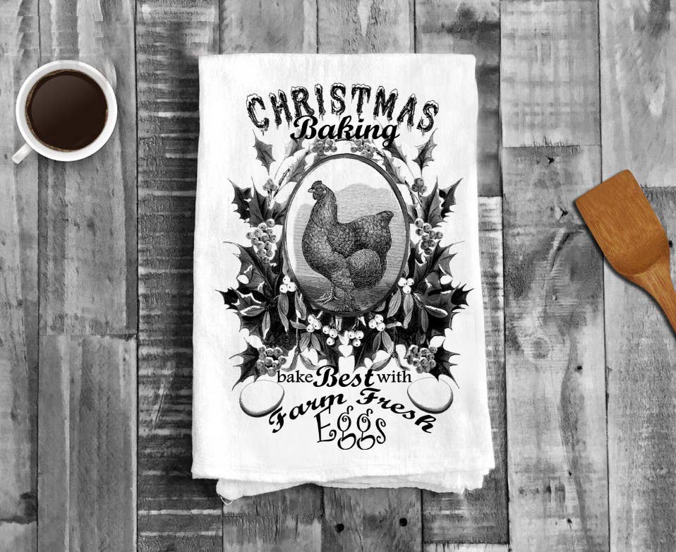 Christmas Baking Farm Fresh Eggs Chicken, Cotton Tea Towels