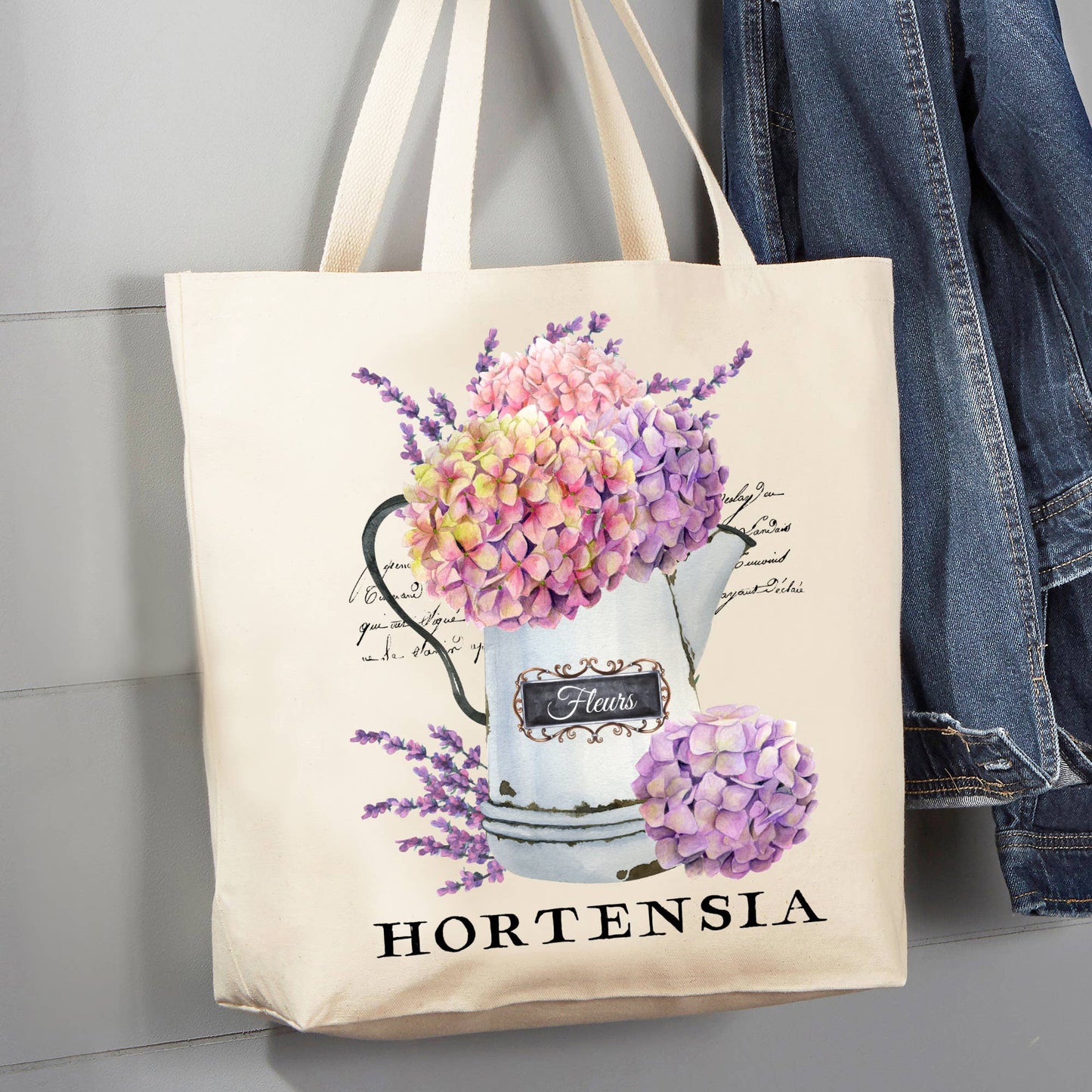 Modern Farmhouse Lavender Hydrangea 12 oz Canvas Tote Bag
