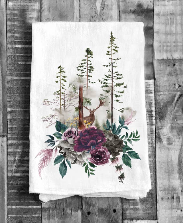 Deer Forest Trees Nature Cotton Tea Towels Kitchen
