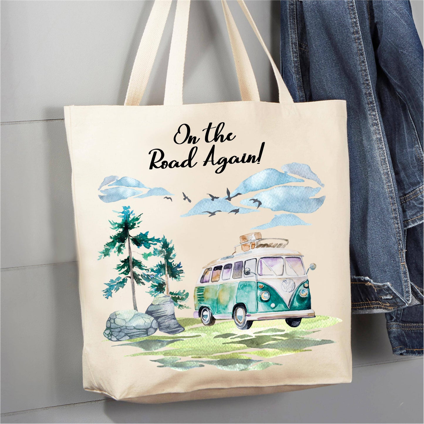 On The Road Again Camping Mountains 12 oz Canvas Tote Bag