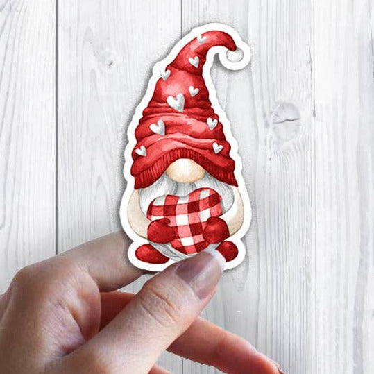 Valentine Red Gnome Hearts Sticker Waterproof Vinyl