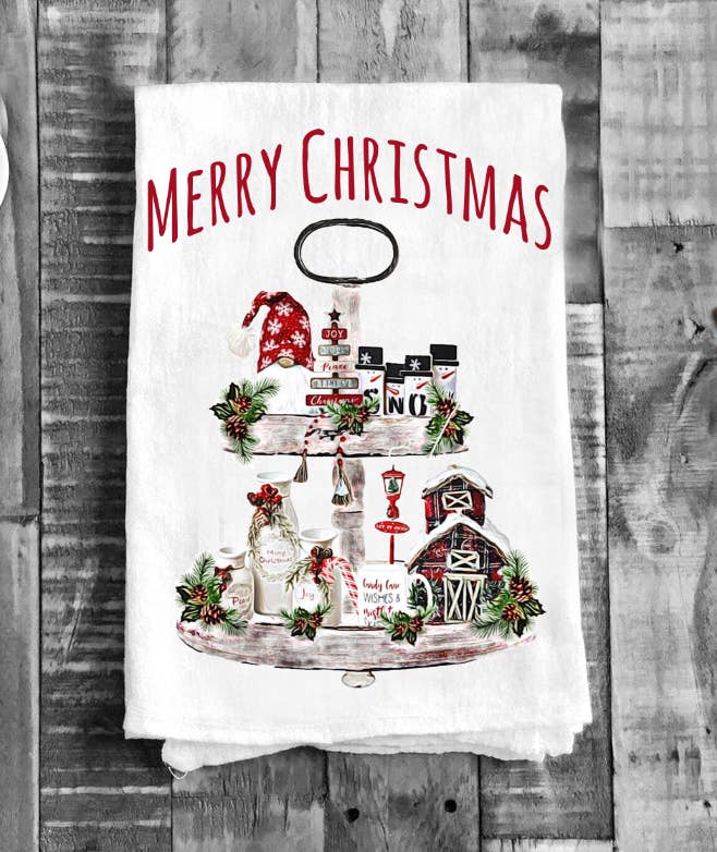 Merry Christmas 3 Tier Tray Farm Cotton Tea Towels Kitchen