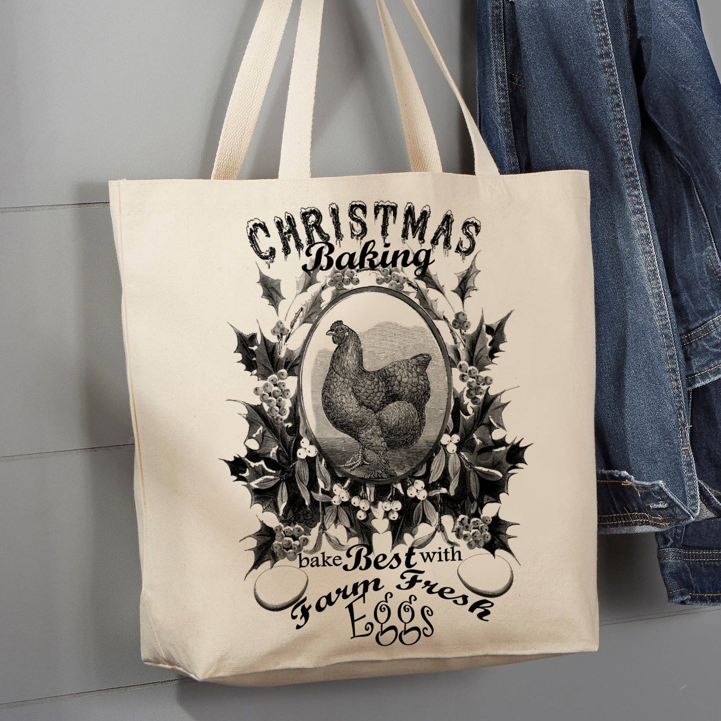Christmas Baking Farm Fresh Eggs Chicken, 12 oz Tote Bag