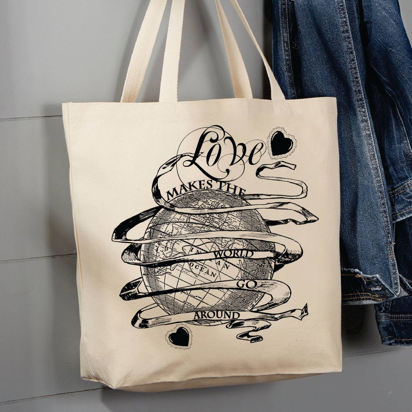 Love Makes the World Go Round, 12 oz Tote Bag