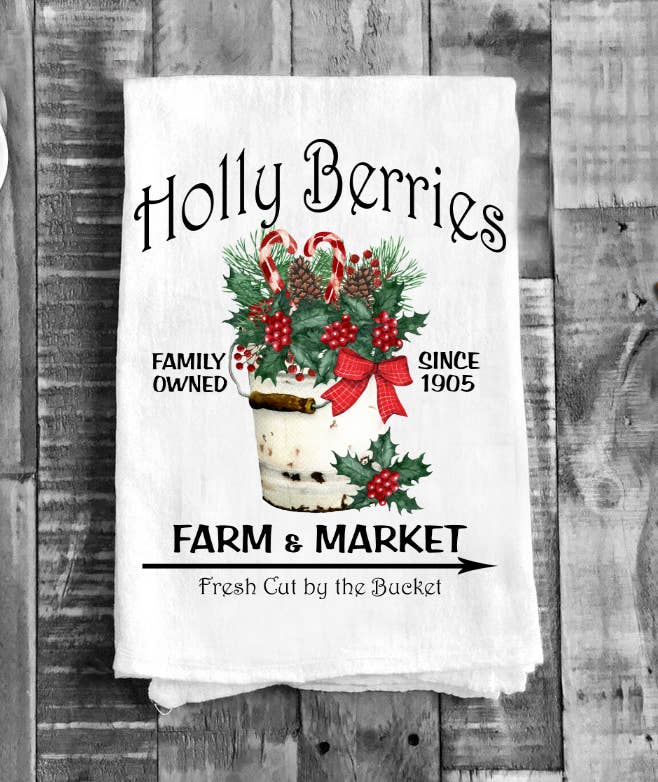 Holly Berries Farm Christmas Cotton Tea Towels Kitchen