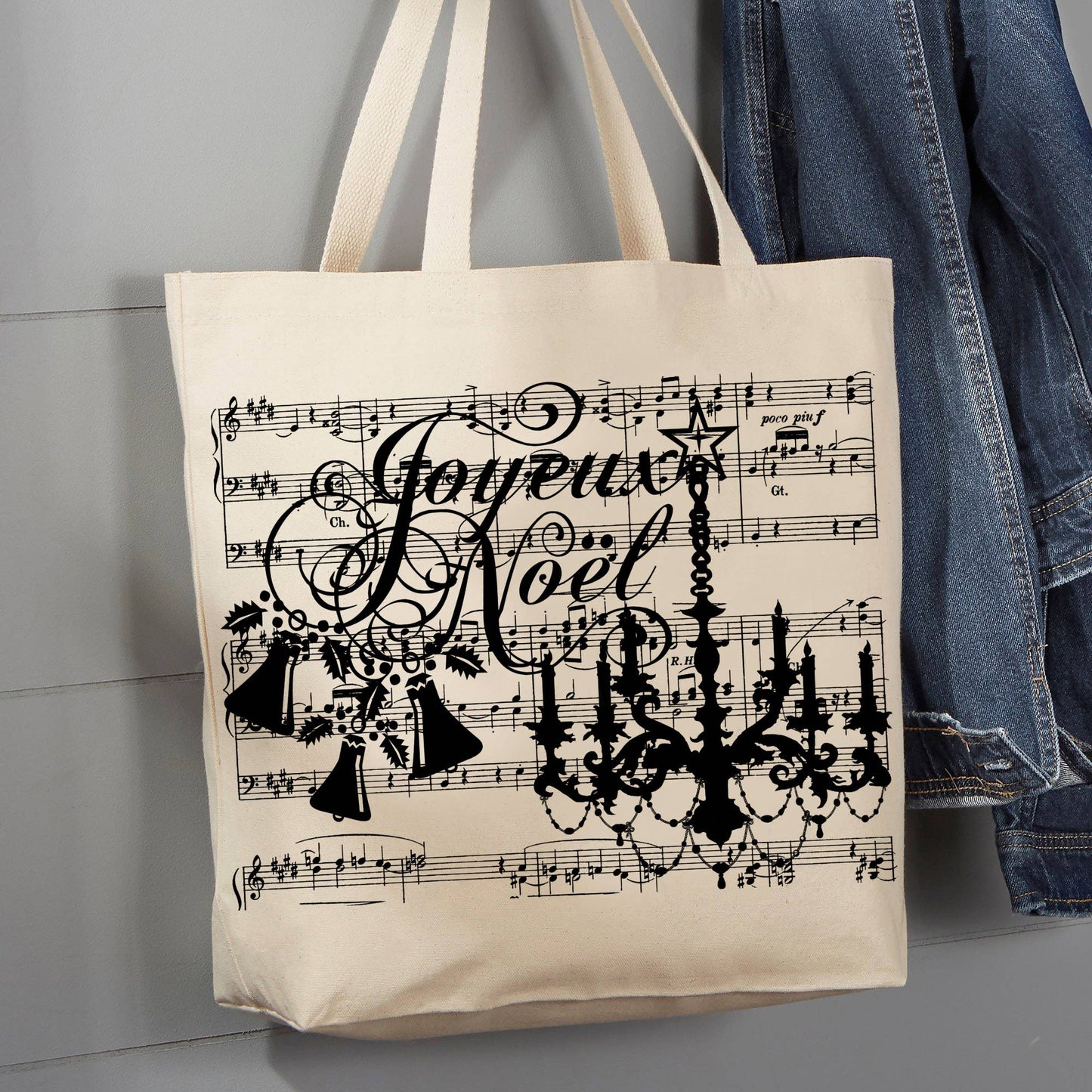 Joyous Noel Music Notes, 12 oz Tote Bag