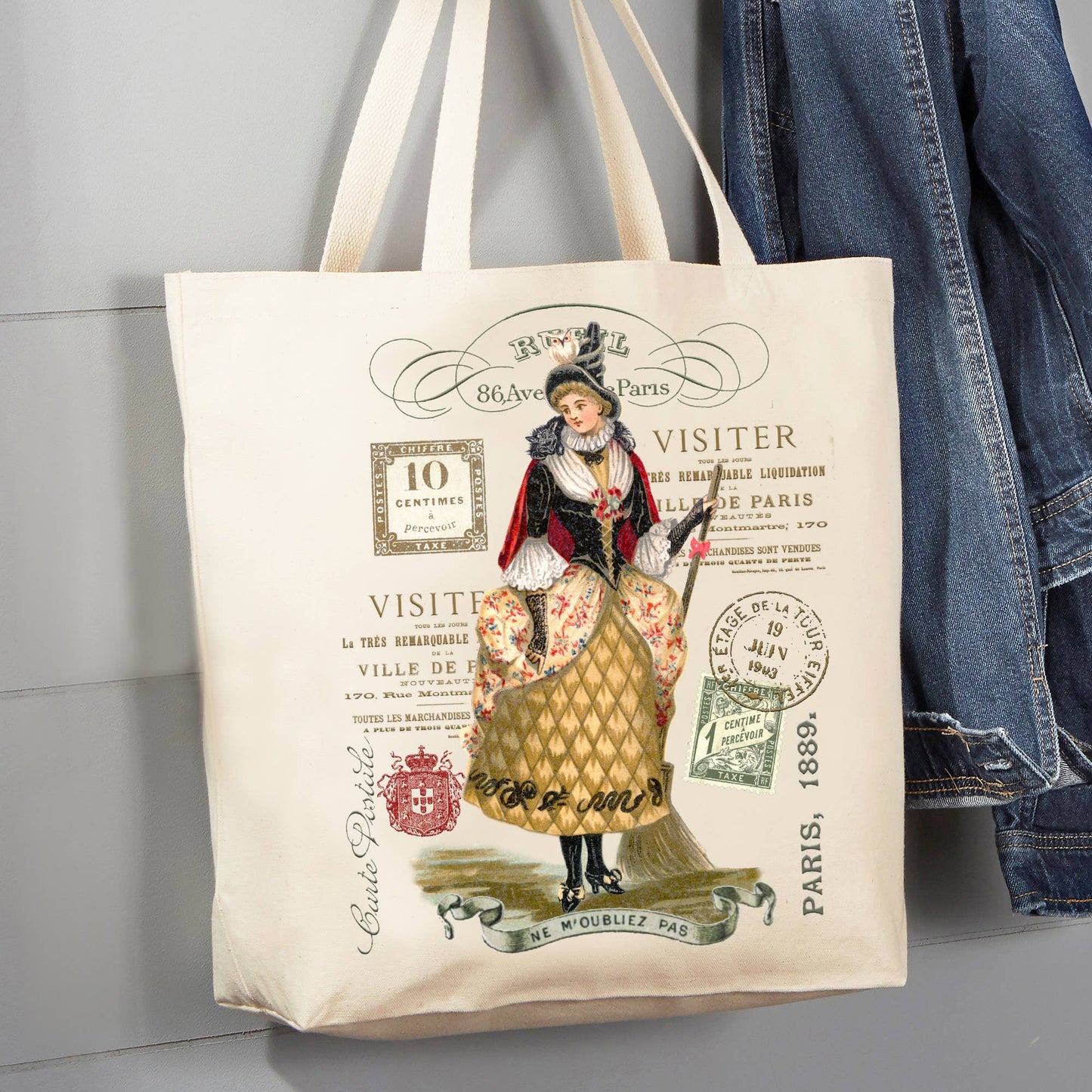 Vintage Witch Paris Halloween 12 oz Canvas Tote Bag
