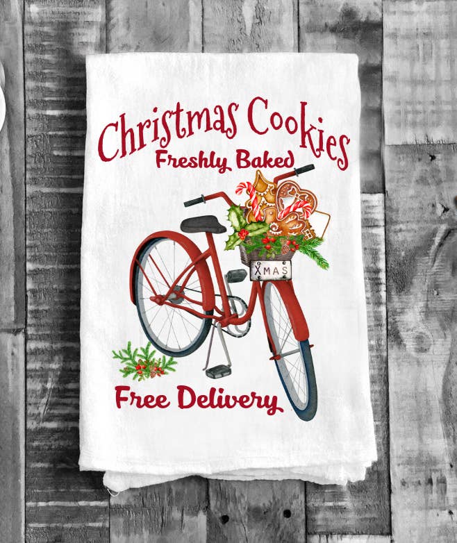 Christmas Cookies Bicycle Cotton Tea Towels Kitchen