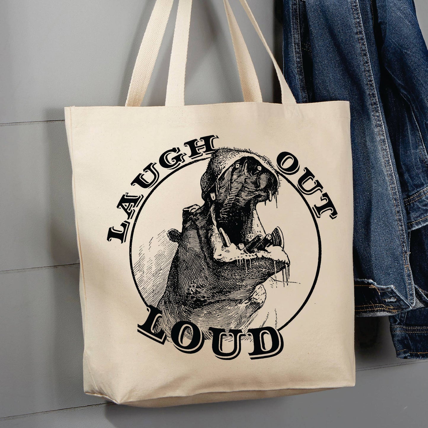 Laugh Out Loud Hippo Hippopotamus, 12 oz Tote Bag
