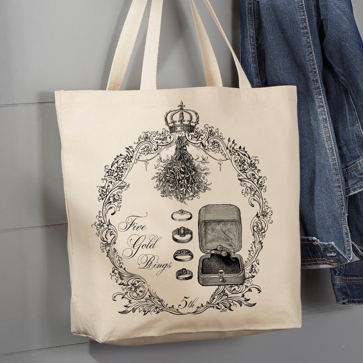 Five Gold Rings Christmas, 12 oz Tote Bag