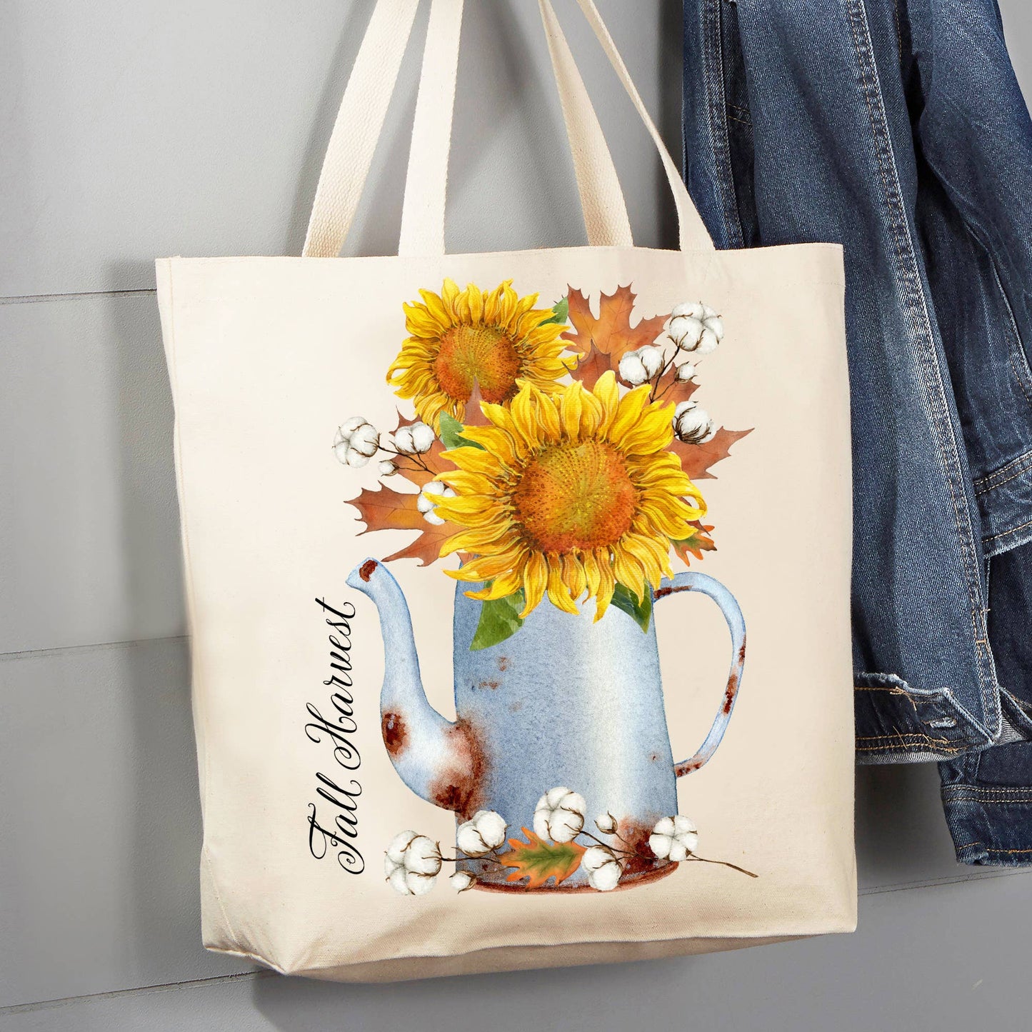 Fall Harvest Sunflower Autumn 12 oz Canvas Tote Bag
