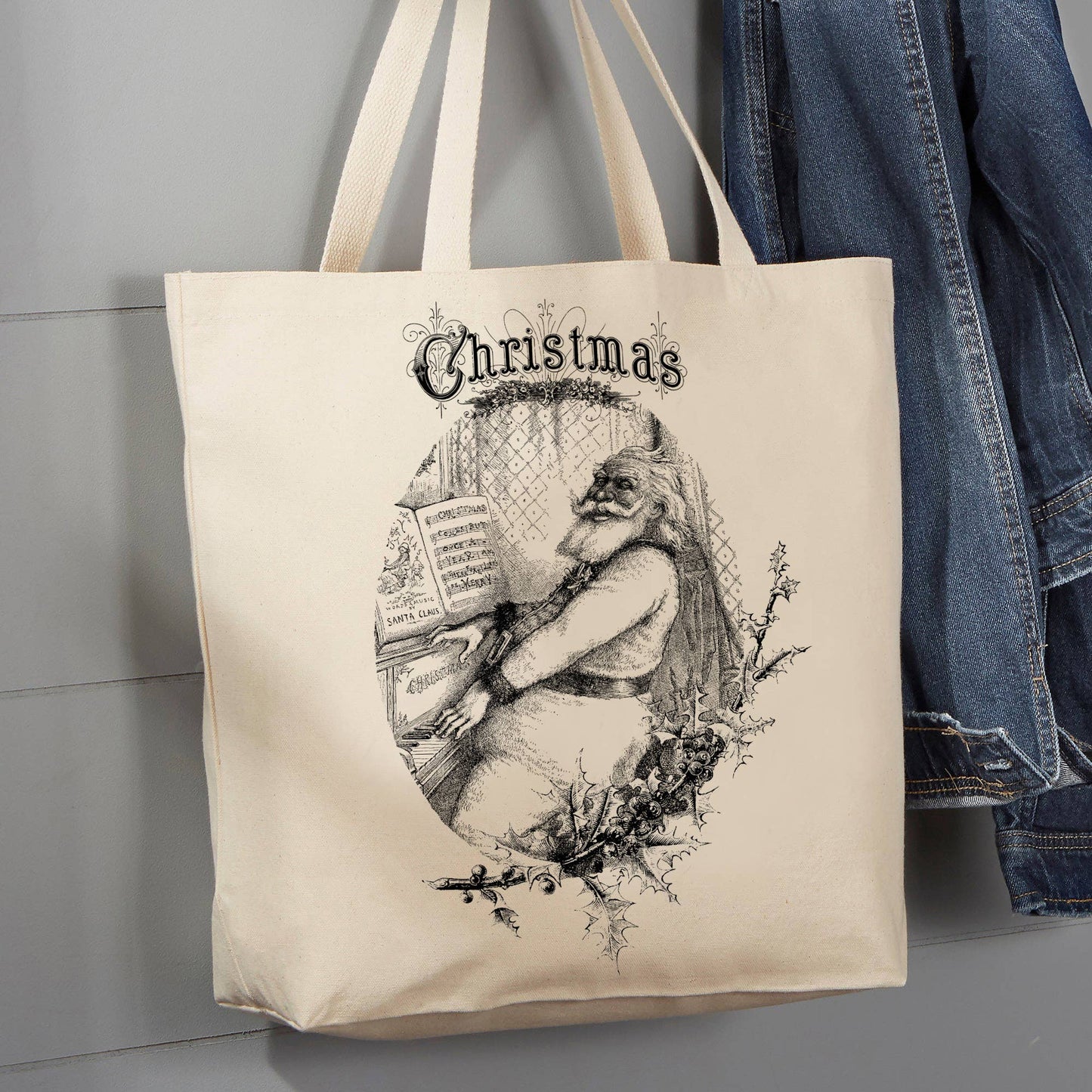 Christmas Santa Antique Piano Music, 12 oz Tote Bag