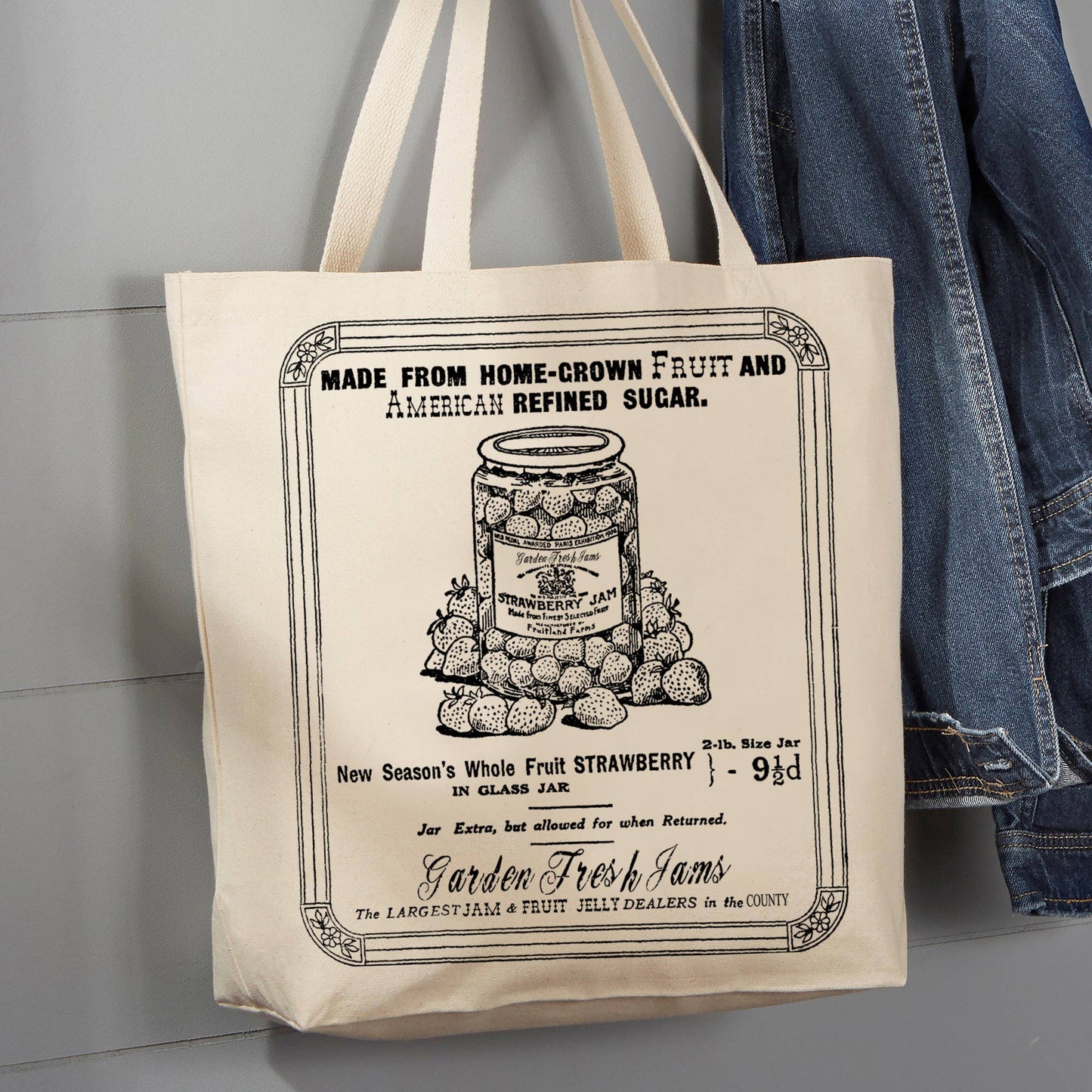 Country Farm, Homemade Strawberry Jam, 12 oz Tote Bag