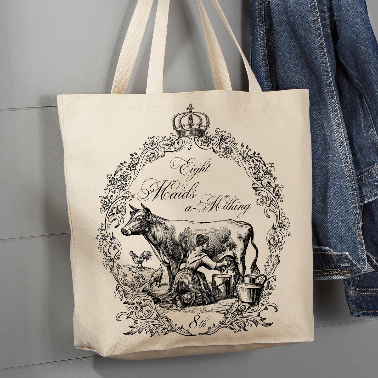 Eight Maids a Milking Christmas, 12 oz Tote Bag