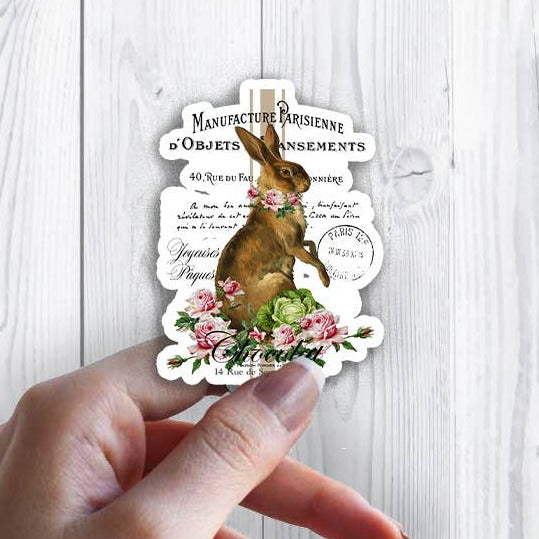 Easter French Easter Bunny Waterproof Vinyl Sticker