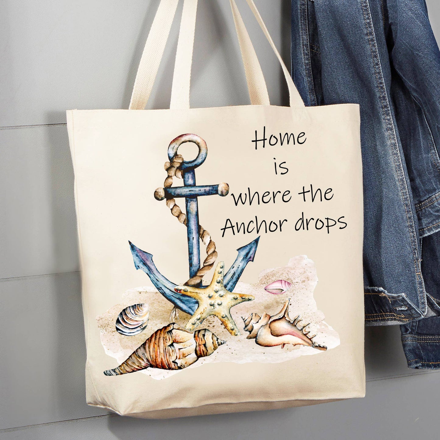 Beach Sea Shells Anchor Flower Basket, 12 oz Tote Bag