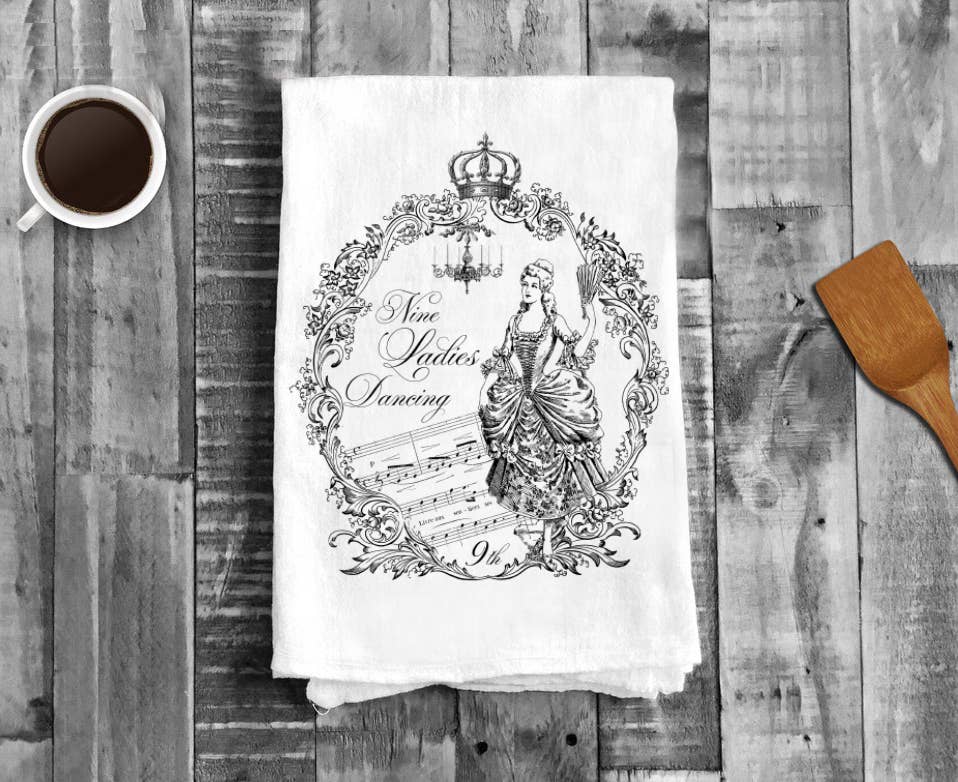Nine Ladies Dancing Christmas, Cotton Tea Towels